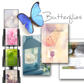 Butterflies 11x17cm complete serie inclusief display in bruikleen, topkaart en backcards
