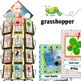 Grasshopper 11x17cm complete serie inclusief display in bruikleen, topkaart en backcards
