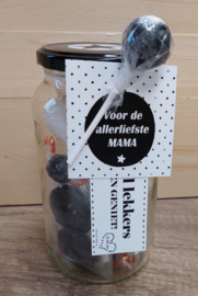 Gevulde glazen snoeppot Zwart/Wit 111 Allerliefste Mama v.e 2 stuks