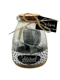 Glazen cadeaupot met 4 Amberblokjes | Gefeliciteerd! | 6 stuks