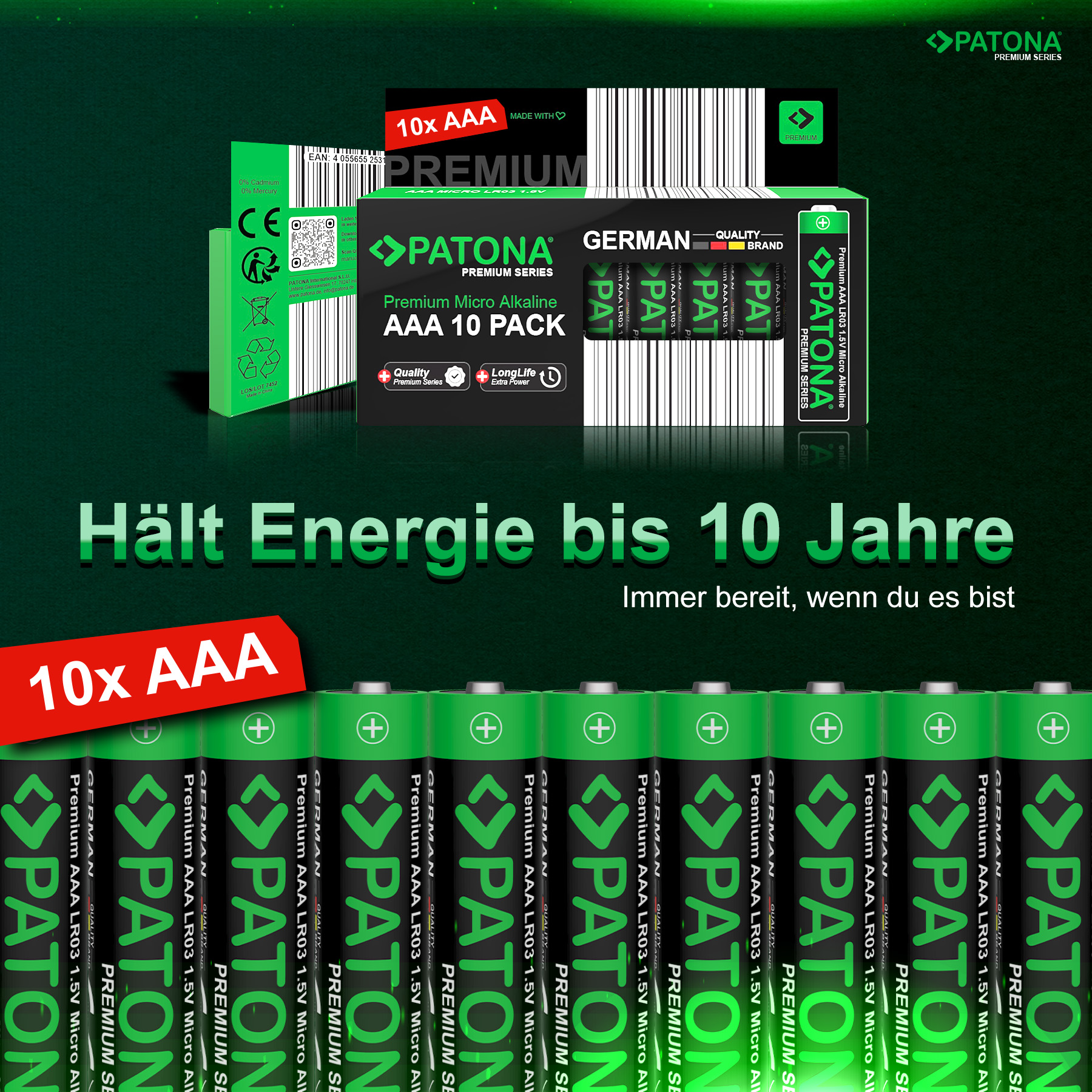 10x Premium Patona batterij AAA - micro LR03 | alkaline