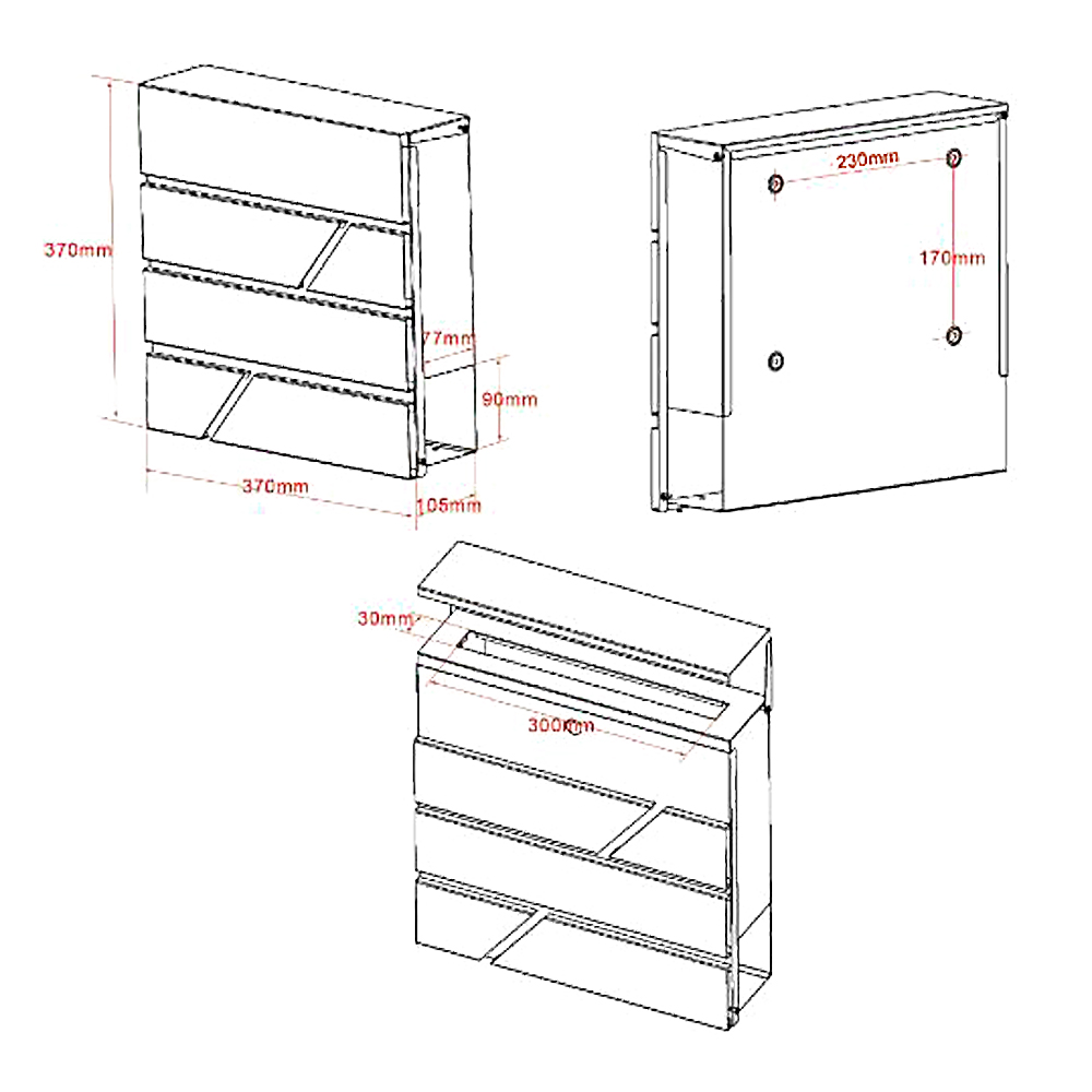 Moderne design brievenbus antraciet  - 370 x 105 x 370 mm