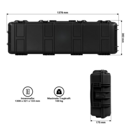 Wapenkoffer | geweerkoffer - 137,8 x 38,3 x 17,5 cm | schuimvulling | wielen