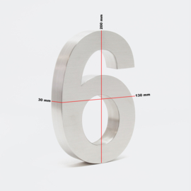 RVS 3D  huisnummer 6 - 20cm / Arial