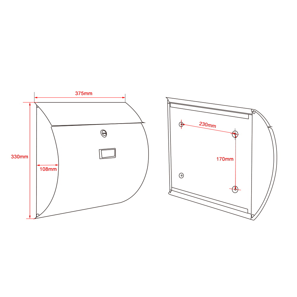 Moderne design brievenbus antraciet  - 375 x 108 x 330 mm