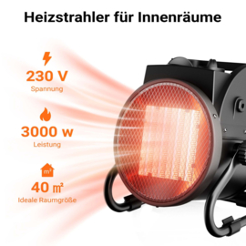 Keramische straalkachel 2000W | 3 standen | thermostaat | compact