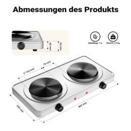 Dubbele elektrische kookplaat kookstel camping / caravan - 2000w