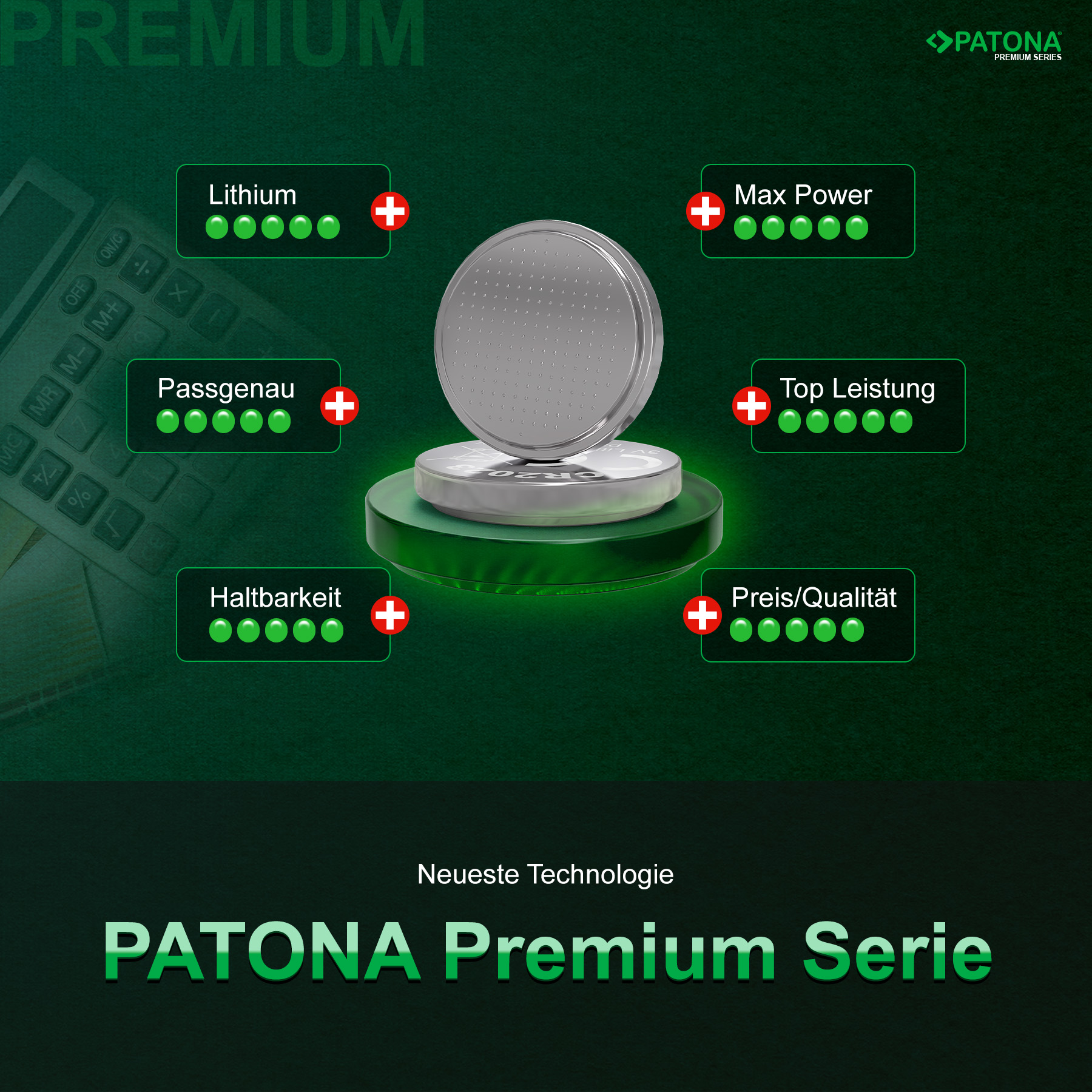 10x Premium Patona knopcel CR3032 - 3V