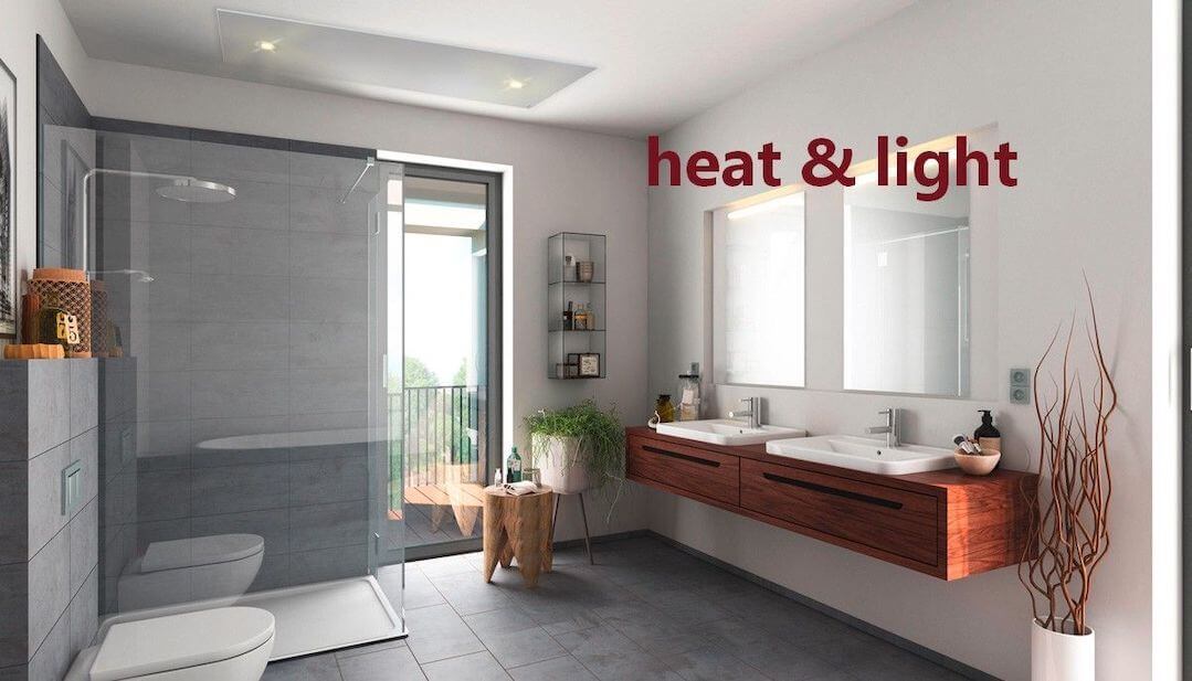 Badkamer met infrarood verwarming met verlichting