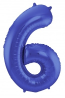 Blauw Metallic Mat Folie Ballon Nummer 6-86 cm