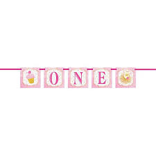 Block banner 1st birthday pink/gold