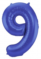 Blauw Metallic Mat Folie Ballon Nummer 9-86 cm