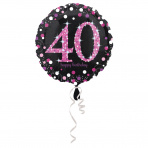 folieballon 40  jaar 43 cm  Sparkling Pink (wordt leeg geleverd)