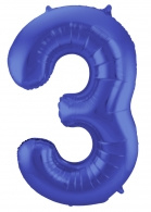 Blauw Metallic Mat Folie Ballon Nummer 3-86 cm