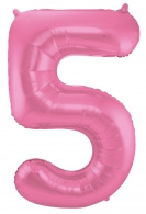 Roze Metallic Mat Folie Ballon Nummer 5-86 cm