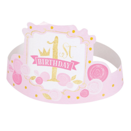 feesthoedjes 1st birthday pink/gold 6st