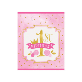 Uitdeelzakjes 1st birthday pink/gold 8st