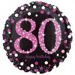 folieballon 80  jaar 43 cm  Sparkling Pink (wordt leeg geleverd)