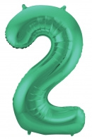 Groen Metallic Mat Folie Ballon Nummer 2-86 cm