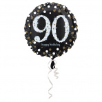 folieballon 90 jaar 43 cm  Sparkling Gold (wordt leeg geleverd)