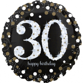 30th Birthday Holographic Black & Silver 81cm
