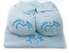 Soft Touch baby setje van slofjes en muts I love Dad