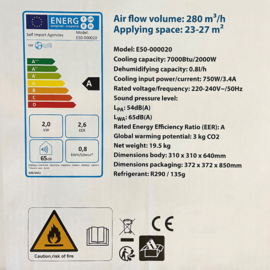 Mobiele Airco met afstandsbediening 7000 BTU 2000W