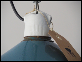 VERKOCHT! Oude schotel lamp, mooie petrolgroene kleur