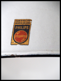 VERKOCHT! Zeer mooie grijze emaille Philips lamp, origineel Philips logo nog aanwezig!