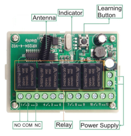 Relay met Afstandsbediening 4 Knops