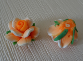 Fimo kraal roosje gemeleerde kleur, oranje