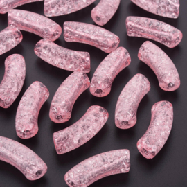 Acryl gebogen buiskraal / tube bead crackle lichtroze