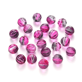 Acryl kraal gegolfd 11 mm, fuchsia/grijs, 8 stuks