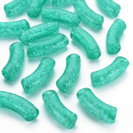 Acryl gebogen buiskraal / tube bead crackle zeegroen