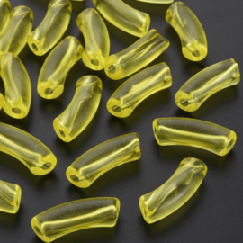 Acryl gebogen buiskraal / tube bead transparant geel