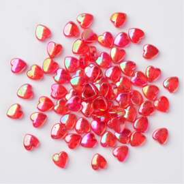 Acryl kraal hartje in rood met AB-glans, 25 stuks