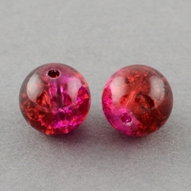 Cracklekraal 6 mm in fuchsia met rood, 50 stuks