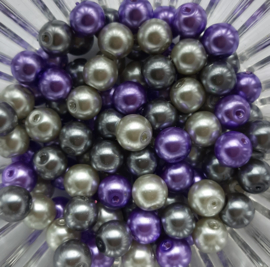 kralenmix glasparels 8mm grijs-paars, 100 stuks