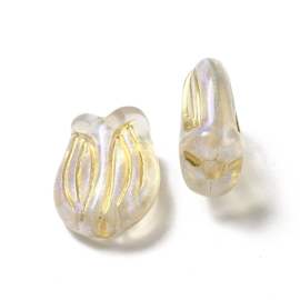 Acryl kraal tulp transparant/goudkleur, 10 stuks