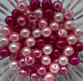 kralenmix glasparels 8mm roze, 100 stuks