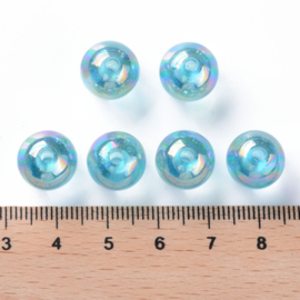 Acryl kraal AB transparant 12 mm pale turquoise, 10 stuks