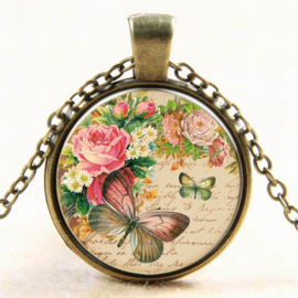 Ketting vlinders met roze bloemen rozen