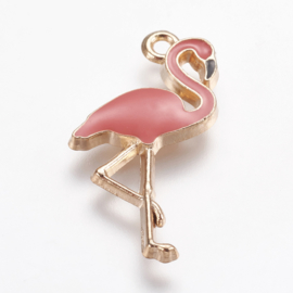 enamel bedel flamingo roze goudkleurig