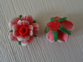 Fimo kraal roosje gemeleerde kleur, rood