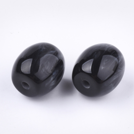 Resin kraal tonnetje zwart gemeleerd
