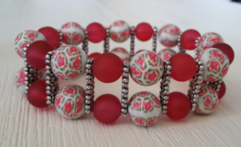 Armband met fimo- en glaskralen rood-wit