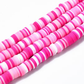 Fimo heishi disc-kralen  8 mm wit-roze mix, streng