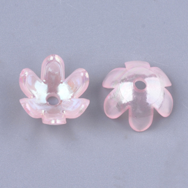 Acryl kralenkapjes bloemvorm, roze, 12 stuks