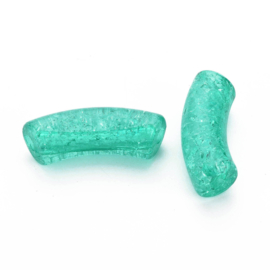 Acryl gebogen buiskraal / tube bead crackle zeegroen