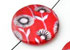 Platte ronde schelpkraal rood met bloemen